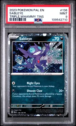 2023 POKEMON PAL EN-PALDEA EVOLVED TRIPLE WHAMMY TIN #136 SABLEYE PSA 9 - Image 1