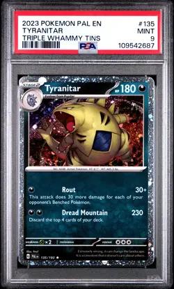 2023 POKEMON PAL EN-PALDEA EVOLVED TRIPLE WHAMMY TIN #135 TYRANITAR PSA 9 - Image 1
