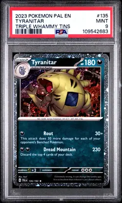 2023 POKEMON PAL EN-PALDEA EVOLVED TRIPLE WHAMMY TIN #135 TYRANITAR PSA 9 - Image 1