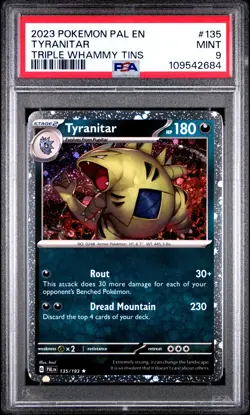 2023 POKEMON PAL EN-PALDEA EVOLVED TRIPLE WHAMMY TIN #135 TYRANITAR PSA 9 - Image 1
