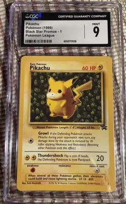 Pikachu 1999 Pokemon Black Star Promos -1 Pokemon League CGC 9 Mint - Image 1