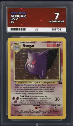 Pokemon Gengar Fossil Holo Card 1999 5/62 Rare ACE GRADED 7 Near Mint - Image 1