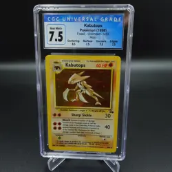 CGC 7.5 NEAR MINT + POKEMON FOSSIL KABUTOPS HOLO RARE #9 CARD - Image 1