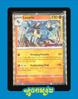Lucario 114/198 Cosmos Holo Scarlet & Violet Stamped Pokemon Card - Image 1