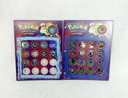 Lot of 28 Hasbro 1999 Pokemon Battling Coin Game Coins w/ 2 Holders Vintage Rare - Image 1