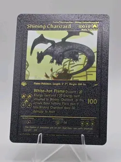 Pokemon Shining Charizard 100hp Black Vinyl Gold Foil Fan Art Collector Card TCG - Image 1