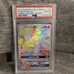 2017 POKEMON SUN & MOON #76 FA/MEWTWO GX SECRET RARE SHINING LEGENDS PSA 10 - Image 1
