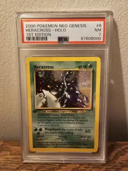 Pokemon Neo Genesis 1st Edition - Heracross 6/111 Holo Rare PSA 7 NM SWIRL - Image 1