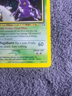 Pokemon Heracross 6/111 Neo Genesis Holo Rare Card with Swirl WOTC VINTAGE - Image 4