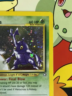 Heracross 6/111 Swirl Holo Bleed + Double Holo Neo Genesis Pokemon LP/NM - Image 3