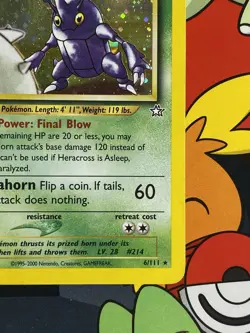 Heracross 6/111 Swirl Holo Bleed + Double Holo Neo Genesis Pokemon LP/NM - Image 4