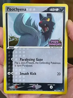 POKEMON POOCHYENA 80/110 COMMON HOLOFOIL EX HOLON PHANTOMS STAMPED LP CARD - Image 1