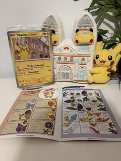 Pokemon Natural History Museum Pikachu Jumbo Card, plush And Ecology Booklet - Image 1