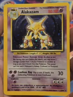 Pokemon TCG Alakazam Base Set Holo Card 1/102 Unlimited Rare MP - Image 1