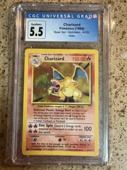 Pokemon TCG 1999 Charizard Holo Rare Base Set Unlimited 4/102 CGC 5.5 - Image 1