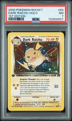 2000 Pokemon Dark Raichu Holo 1st Edition Team Rocket 83/82 PSA 7 NM Nice Swirl - Image 1