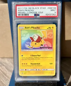 PSA 9 Mint Ash's Pikachu promo SM108 Pokemon Card I Choose you! Movie Black Star - Image 1