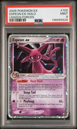 2005 POKEMON EX UNSEEN FORCES #102 ESPEON EX-HOLO PSA 9 - Image 1