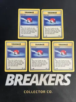 Poke Ball Trainer Vintage Pokemon Card Jungle 64/64 1st Edition Lot x5 - Image 1