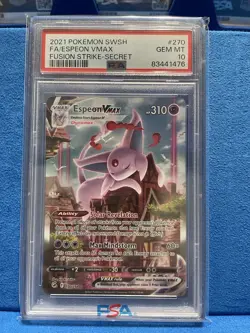 Pokemon Espeon VMAX Fusion Strike Secret Rare Full Alt Art #270 PSA 10 Gem Mint - Image 1