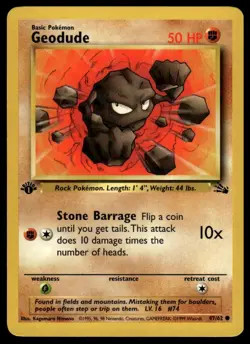 1st Edition Geodude 47/62 Fossil Common Pokemon TCG Vintage WotC 1999 NM - Image 1
