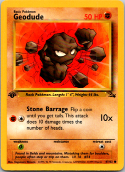 Geodude 47/62 Fossil 1st Ed Non Holo WotC 1999 Vintage Pokemon TCG Card LP - NM - Image 1