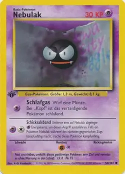 POKEMON Card GERMAN BASE SET 1st Edition NEBULAK Gastly #50/102 Common MINT - Image 1
