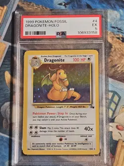 Dragonite Holo Rare Fossil 4/62 Pokemon Card - WOTC 1999 PSA 5 - Image 1