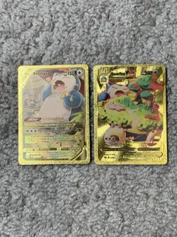 Set of 2 Snorlax HP150 Gold Accent+Snorlax VMax HP340 Gold Foil Fan Art Cards - Image 1