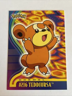 Mint/Nm Glossy Rare 2001 Topps Pokemon - Johto Teddiursa #216 L Blue Logo NM - Image 1