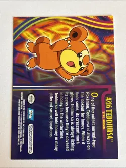 Mint/Nm Glossy Rare 2001 Topps Pokemon - Johto Teddiursa #216 L Blue Logo NM - Image 2