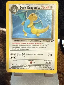 Pokemon Dark Dragonite Holo #5/82 Team Rocket Rare Vintage TCG Card - Image 1