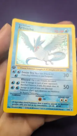 Articuno 2/62 Fossil-1st Edition Holo LP Vintage Pokemon Card WOTC 1999 Rare - Image 2