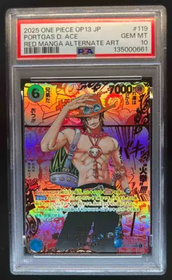 2025 One Piece Japanese Portgas D.Ace Red Manga Alternate Art #OP13-119 PSA 10 - Image 1