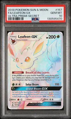 PSA 10 GEM MINT Leafeon GX 157/156 Ultra Prism Secret Rare Holo Pokemon Rainbow - Image 1