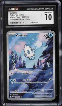 2025 POKEMON CGC 10 VANILLITE 111/086 WHITE FLARE ILLUSTRATION RARE HOLO - Image 1
