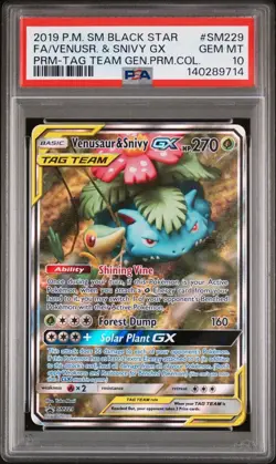 Pokemon Venusaur & Snivy GX SM229 Tag Team Sun Moon Black Star Promo PSA 10 - Image 1