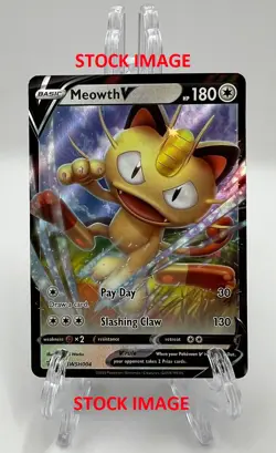 (402763) Pokemon Sword & Shield Meowth V SWSH004 Holo Rare Black Star Promo Card - Image 1
