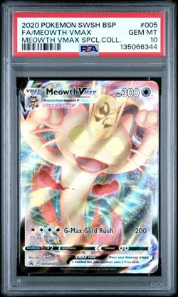 2020 POKEMON SWSH BLACK STAR PROMO #005 FULL ART/MEOWTH VMAX PSA 10 - Image 1
