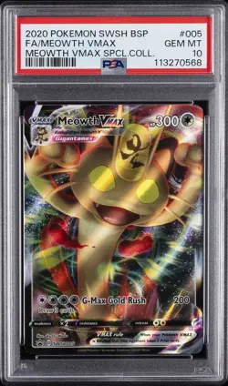 2020 POKEMON SWSH BLACK STAR PROMO #005 FULL ART/MEOWTH VMAX PSA 10 - Image 1