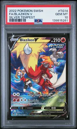 2022 POKEMON SWORD & SHIELD SILVER TEMPEST #TG14 FULL ART/BLAZIKEN V PSA 10 - Image 1