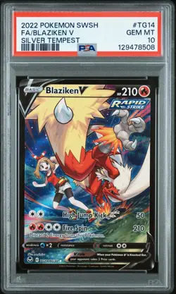 2022 POKEMON SWORD & SHIELD SILVER TEMPEST #TG14 FULL ART/BLAZIKEN V PSA 10 - Image 1