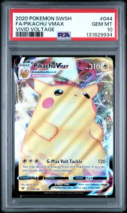 2020 POKEMON SWORD & SHIELD VIVID VOLTAGE #044 FULL ART/PIKACHU VMAX PSA 10 - Image 1