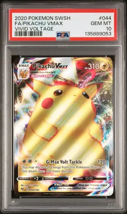 2020 POKEMON SWORD & SHIELD VIVID VOLTAGE #044 FULL ART/PIKACHU VMAX PSA 10 - Image 1