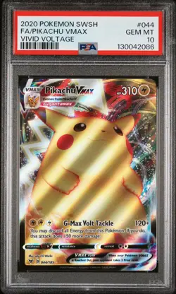 2020 POKEMON SWORD & SHIELD VIVID VOLTAGE #044 FULL ART/PIKACHU VMAX PSA 10 - Image 1