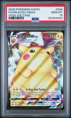 2020 POKEMON SWORD & SHIELD VIVID VOLTAGE #044 FULL ART/PIKACHU VMAX PSA 10 - Image 1