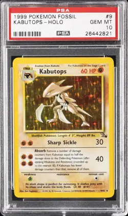 1999 POKEMON FOSSIL #9 KABUTOPS-HOLO PSA 10 - Image 1