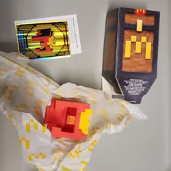 2025 McDonald's Minecraft Movie Fry Helmet Happy Meal Toy With Unused Code Card - Image 1