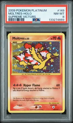 2009 POKEMON PLATINUM SUPREME VICTORS #149 MOLTRES-HOLO PSA 8 - Image 1