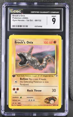 CGC MINT 9 Pokemon Brock's Onix 69/132 2000 Gym Heroes 1st Edition - Image 1